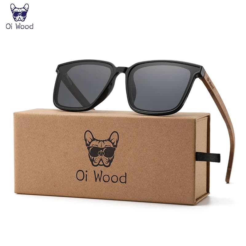 Oi bois hommes femmes lunettes de soleil carrées lunettes en bois verres bleus polarisés lunettes po