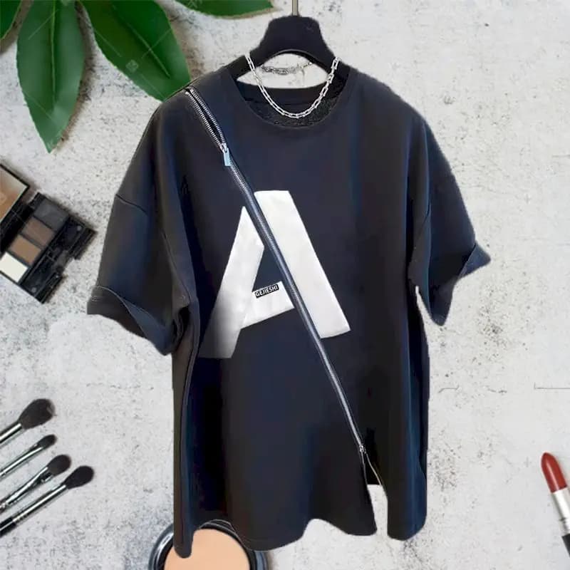 T-Shirt à Manches Courtes en Coton pour Femme, Design Irrégulier, Tendance, Été, Y2k