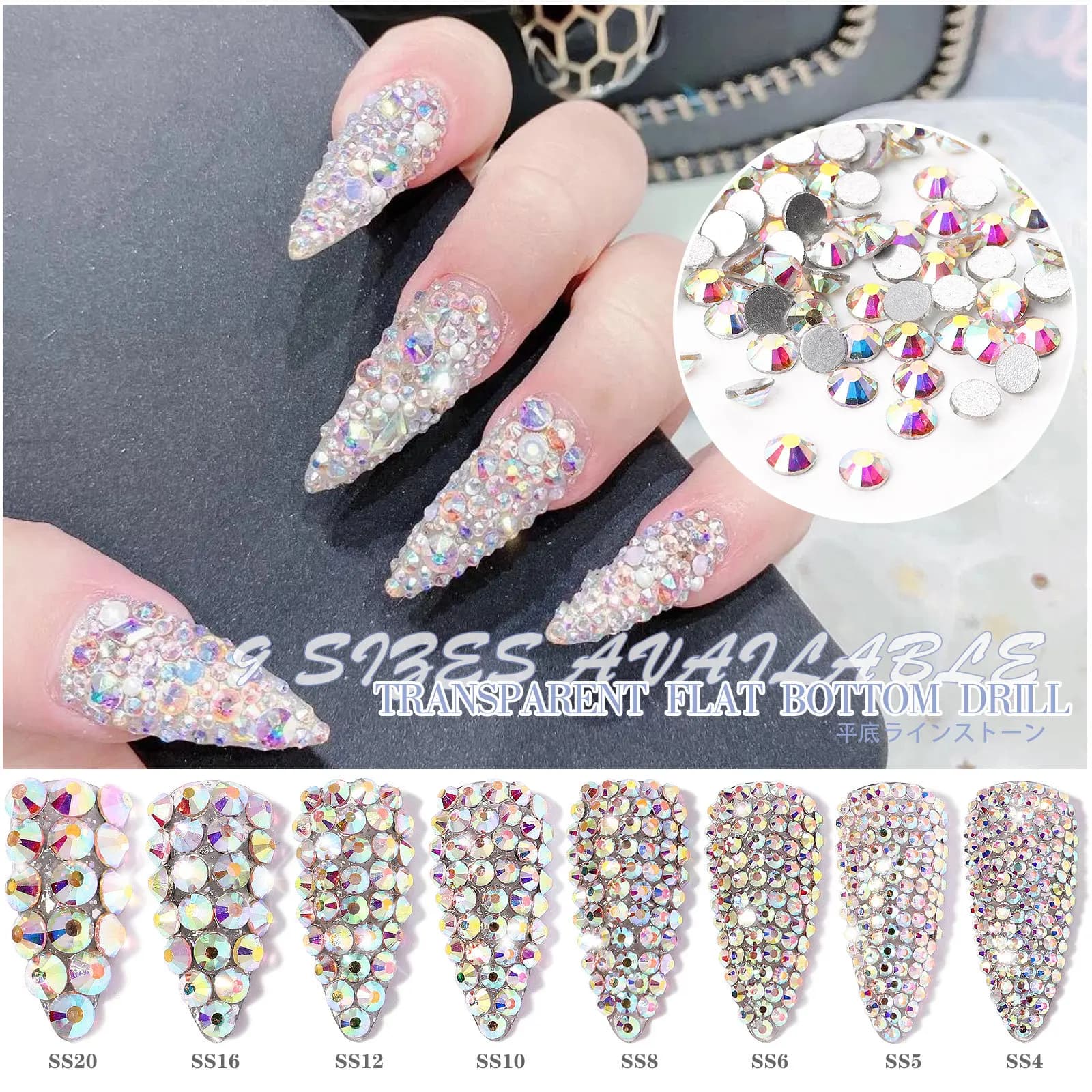 Strass pour ongles transparents/AB SS3-SS16, diamants en verre scintillant, ronds à dos plat, Mini s