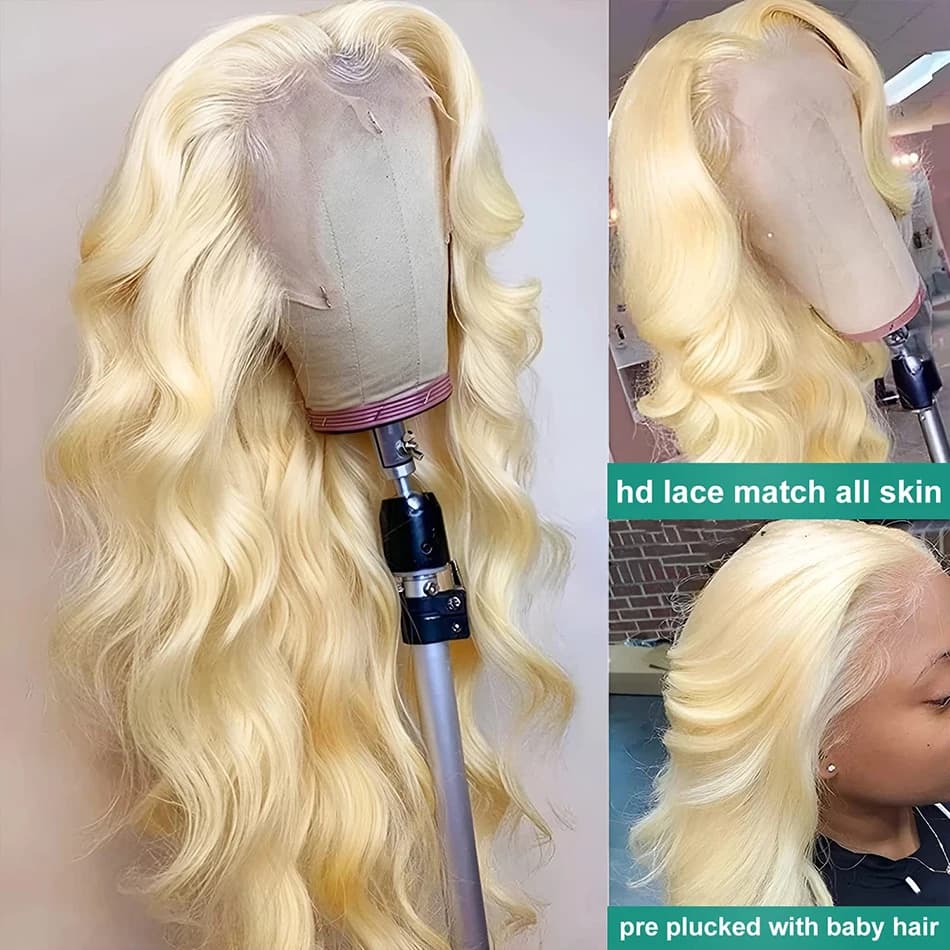 Perruque Lace Front Blonde 613 en Cheveux Humains, Perruque Frontale HD 13x6, Perruque Lace Front On