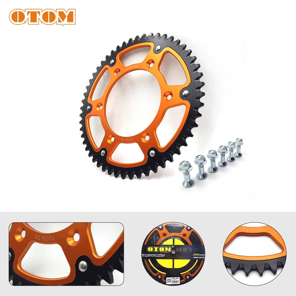OTOM-Pignon Arrière 520 pour Moto KTM EXC HUSQVARNA GASGAS, 51T 52T, Plaque de Tambour de Disque de 
