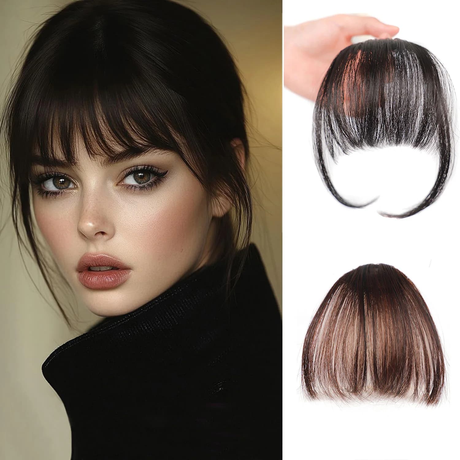 Jeedou mince frange émoussée Extension de cheveux synthétiques à clipser aspect naturel coiffure ins