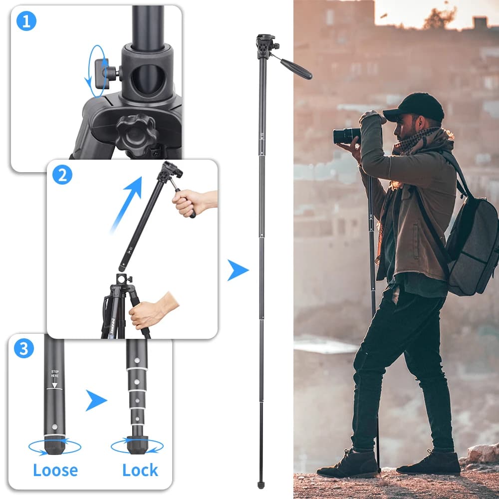 INNOREL RT20H Trépied de voyage léger professionnel en aluminium avec tête réglable Support horizont