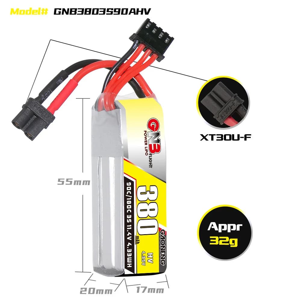 GNB HV 3S 11.4V 380mAh 90C/180C batterie Lipo pour voitures RC bateaux hélicoptère RC quadrirotor FP