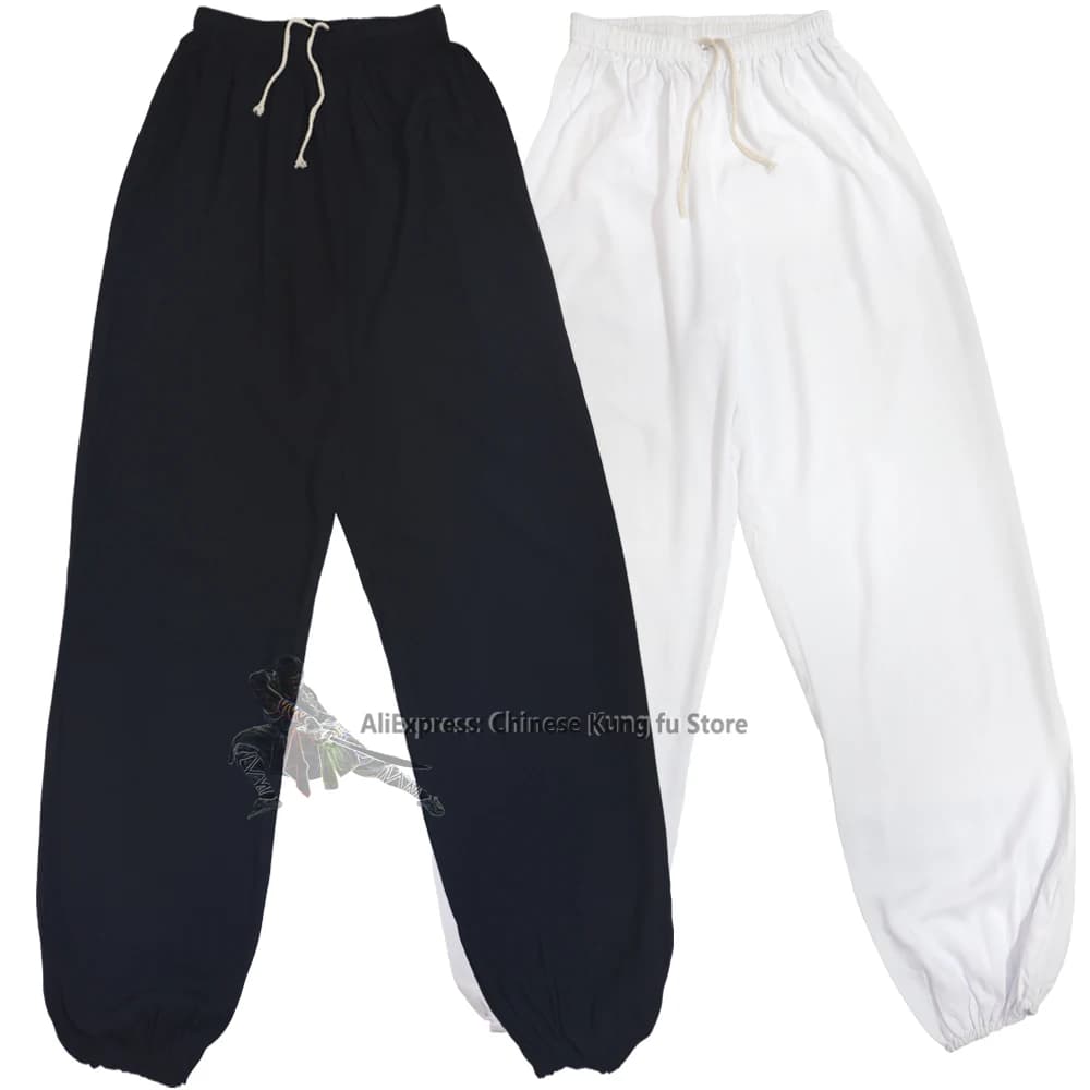 Pantalons en coton pour enfants et adultes, Kung fu Tai chi, arts martiaux, Wing Chun, noir et blanc