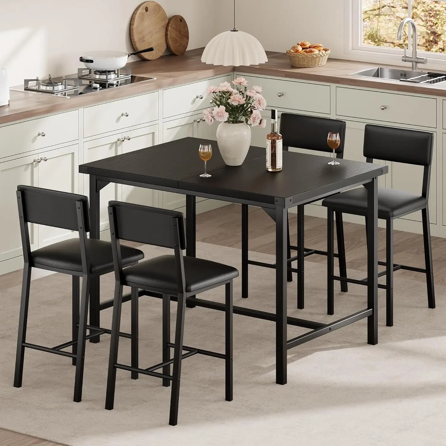 Ensemble de table à manger 5 pièces, ensemble de table de bar avec 4 chaises rembourrées pour pub, s