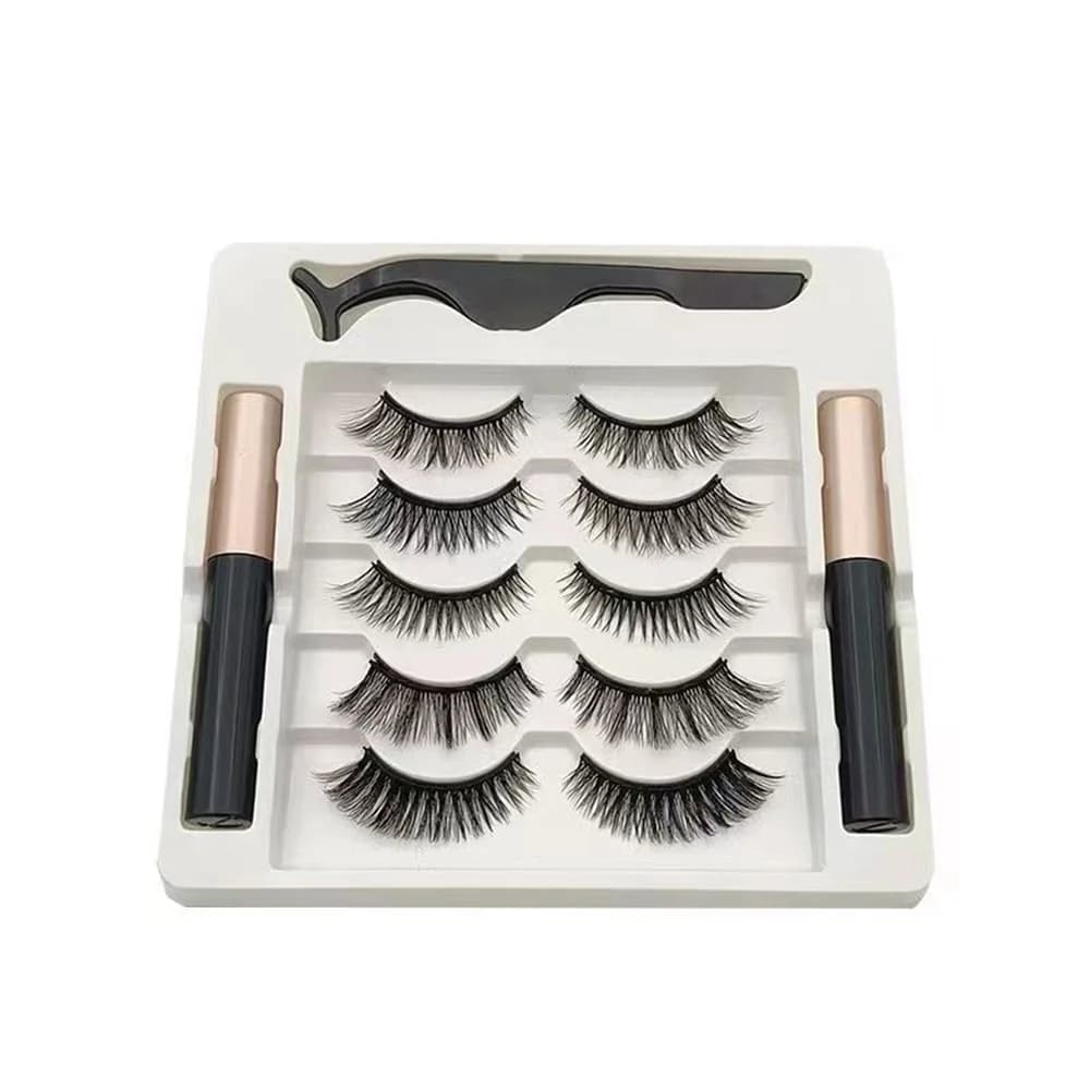 5 paires 5 cils magnétiques Eyeliner pince à épiler ensemble 3D cils de vison naturel artificiel fau