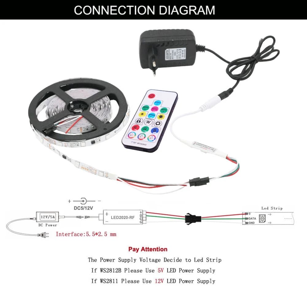 Bande lumineuse Led RGB WS2812B WS2811 5050, contrôleur de musique, MINI 17 touches, télécommande RF