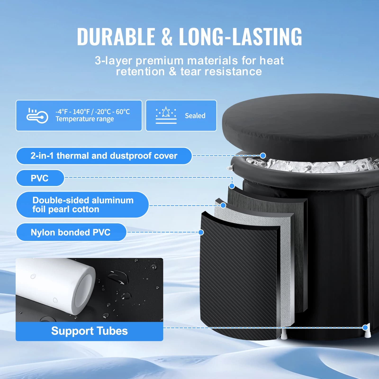 SucceBuy Baignoire à glace Terapia d'eau froide Baignoire plongeante pour athlètes Baril de glace ex