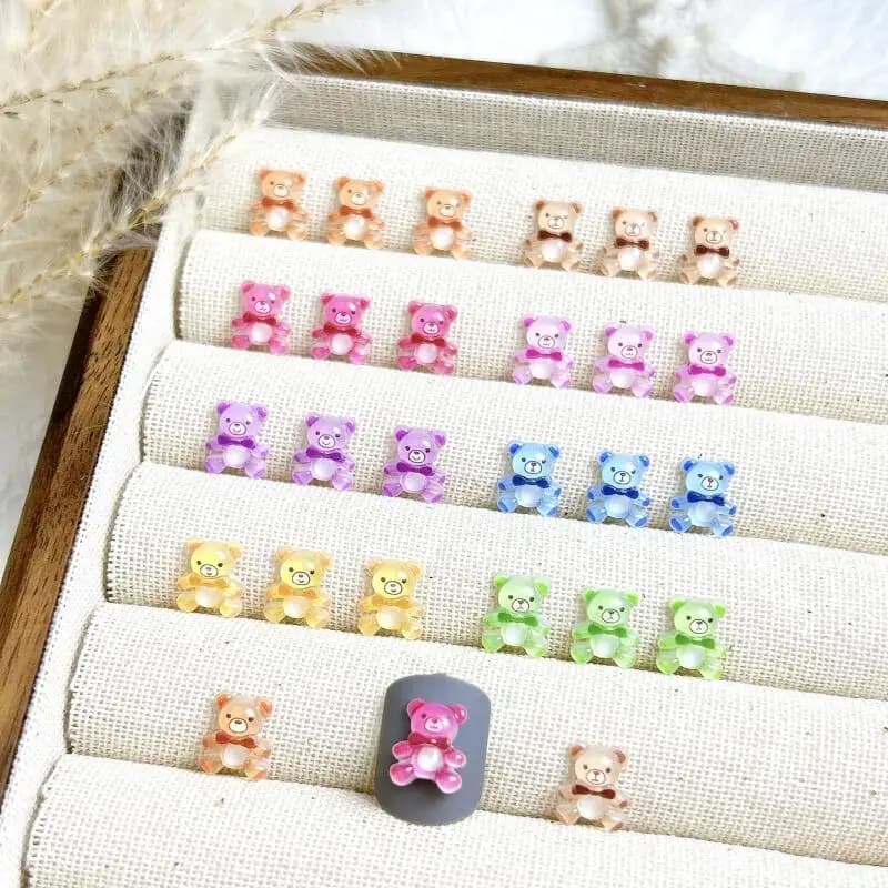 Ours en résine colorés, 30 pièces, breloques pour ongles, translucides, mignons, décorations pour Na