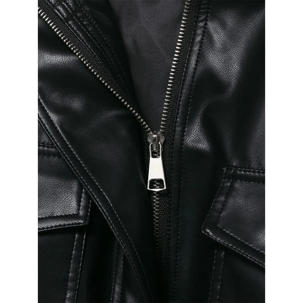DUOPERI femmes mode avec poches PU noir vestes haute rue col haut manches longues manteaux femme élé