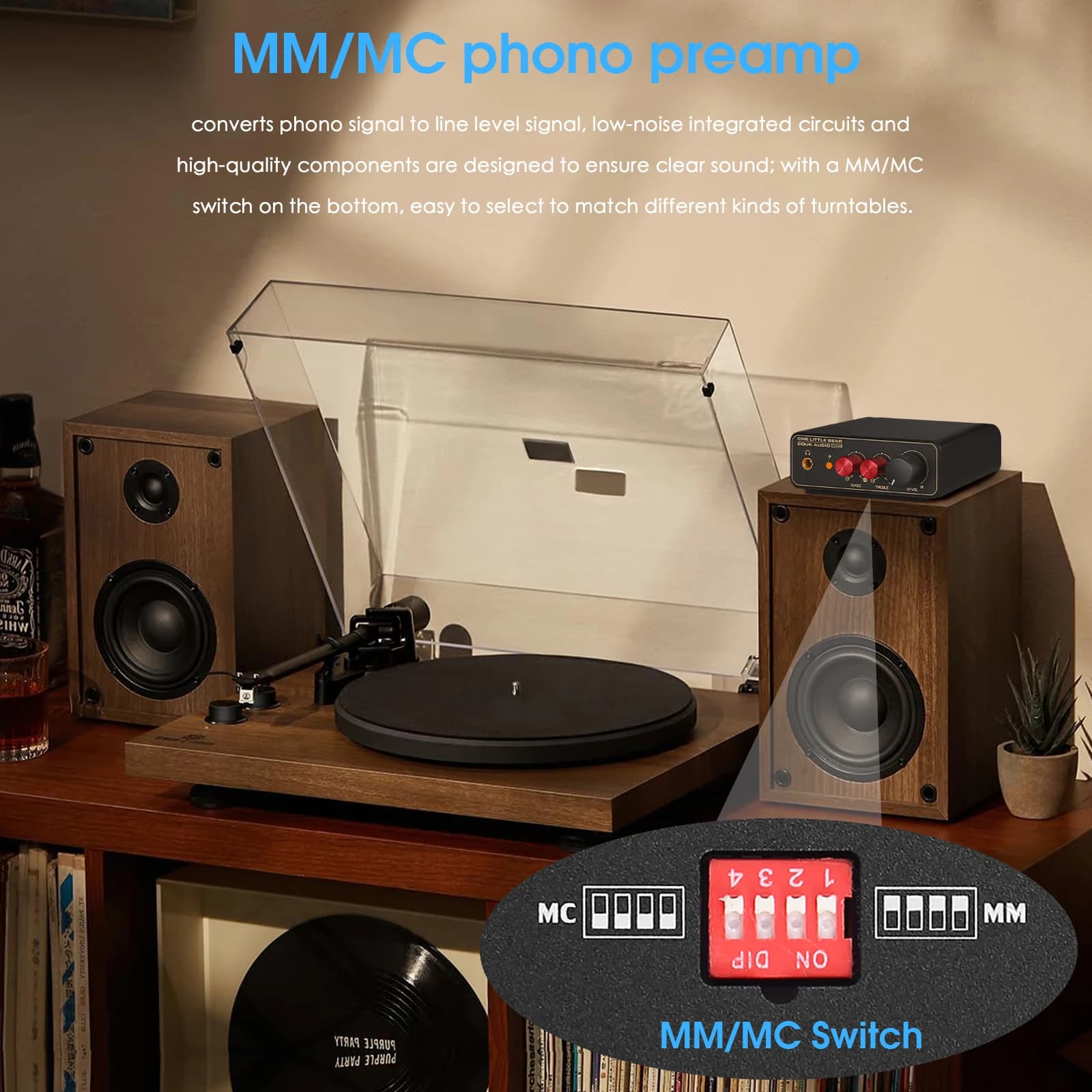 Douk Audio T14-EQ stéréo RIAA MM/MC préampli de scène Phono maison platine préamplificateur avec amp