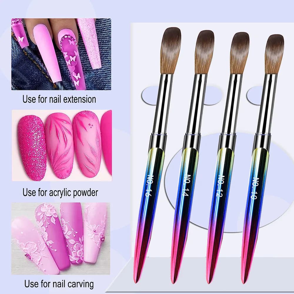 Stylo brosse à ongles en acrylique No.10/12/14/16 20-26mm, pour Application acrylique, Extension pro