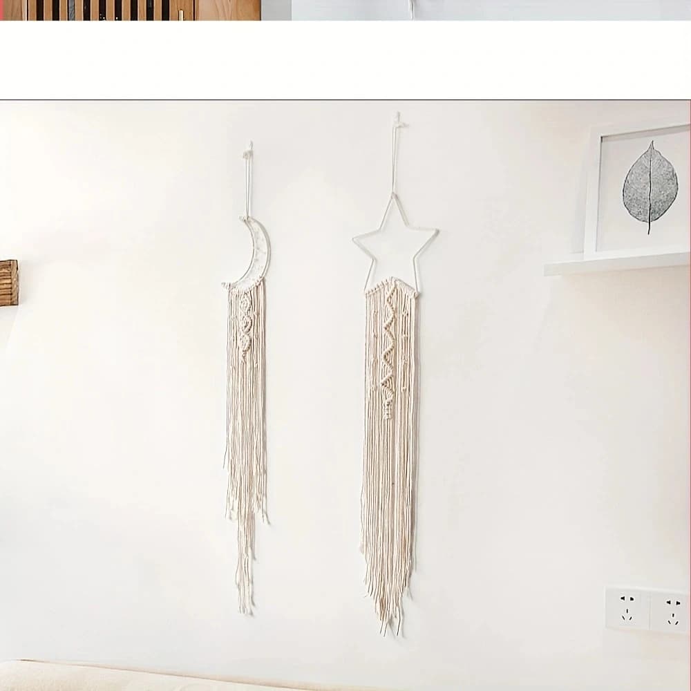 Pendentif tissé étoile et lune, décoration d'intérieur, pendentif de chambre à coucher, cadeau de va