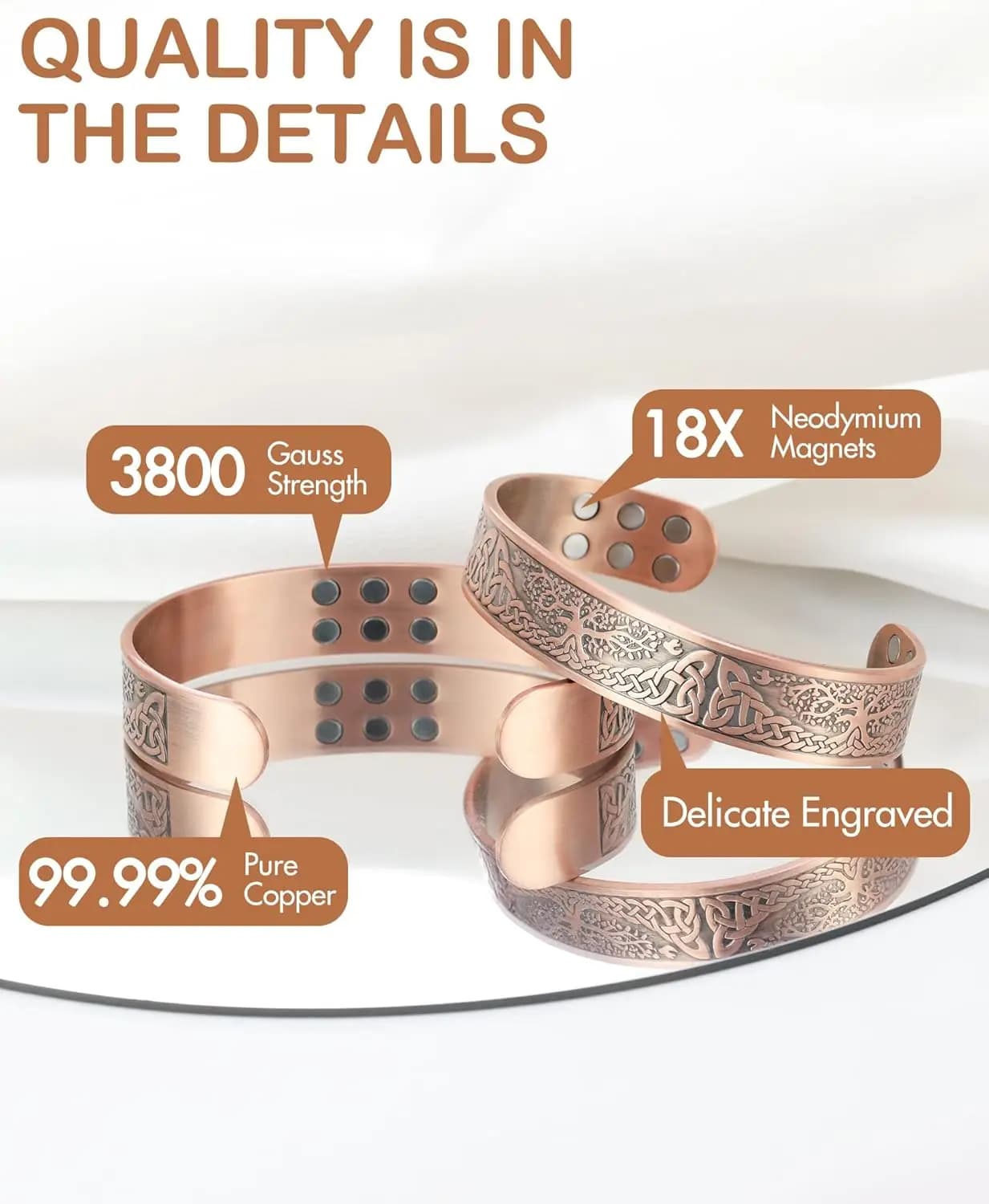 ARADOO – bracelets magnétiques en cuivre pour hommes et femmes, avec aimants en néodyme, arbre de vi