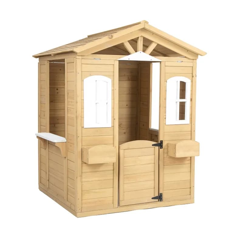 Maisonnette de jeu en bois massif de style classique moderne pour enfants, mobilier d'extérieur avec