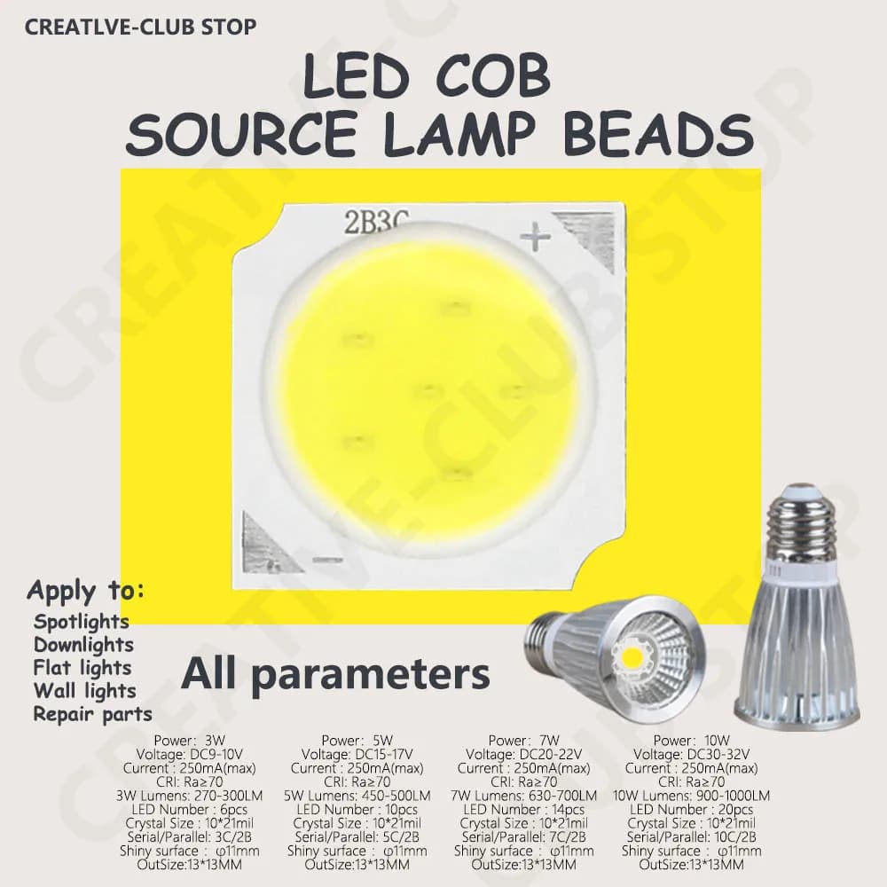 20 pièces LED COB ampoule 250mA 1313 3W 5W 7W 10W blanc chaud blanc froid LED Source puce lampe proj