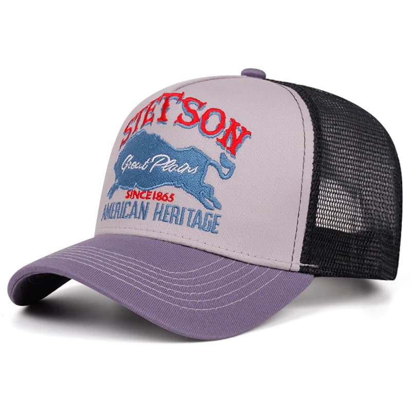 2025 personnalisé nouveau chapeau de camion STETSON ours rouge respirant maille chapeau rue Hip Hop 