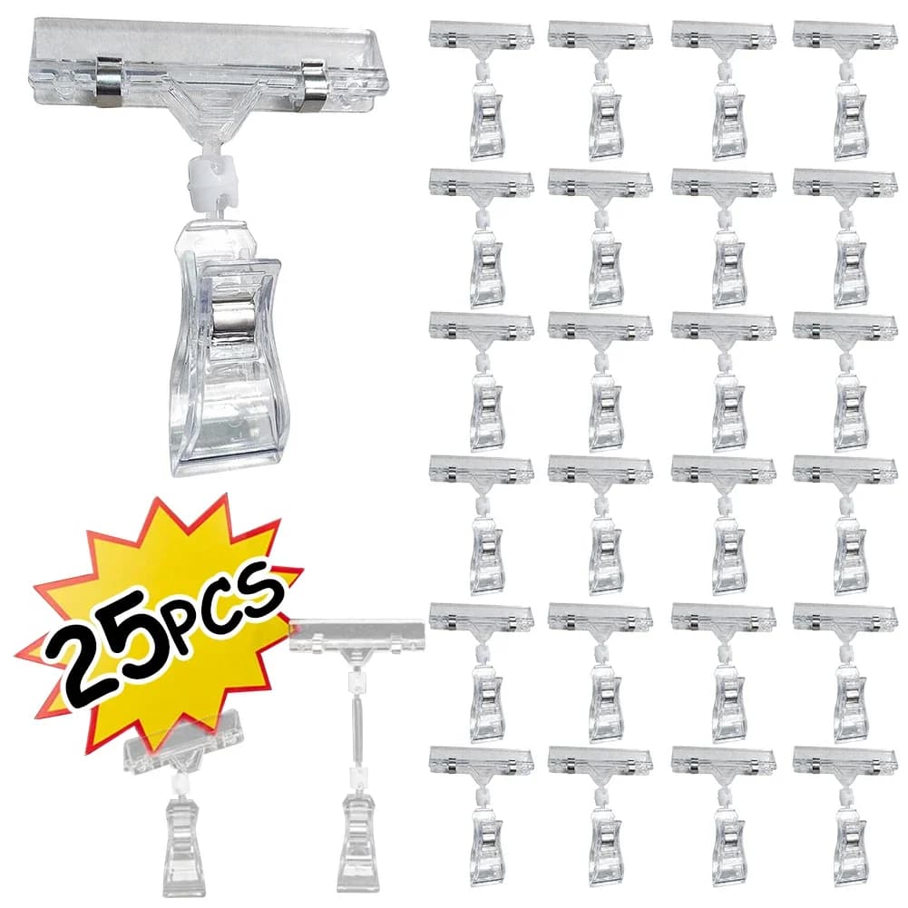 Porte-étiquette de prix Transparent, 25 pièces, Clips d'affichage de marchandises, Clips d'étiquette