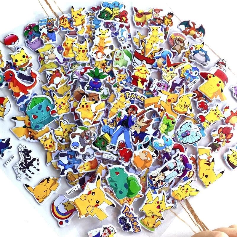 12 autocollants Pokémon Pikachu de dessin animé, mignons, kawaii, imperméables, 3D, en relief, pour 