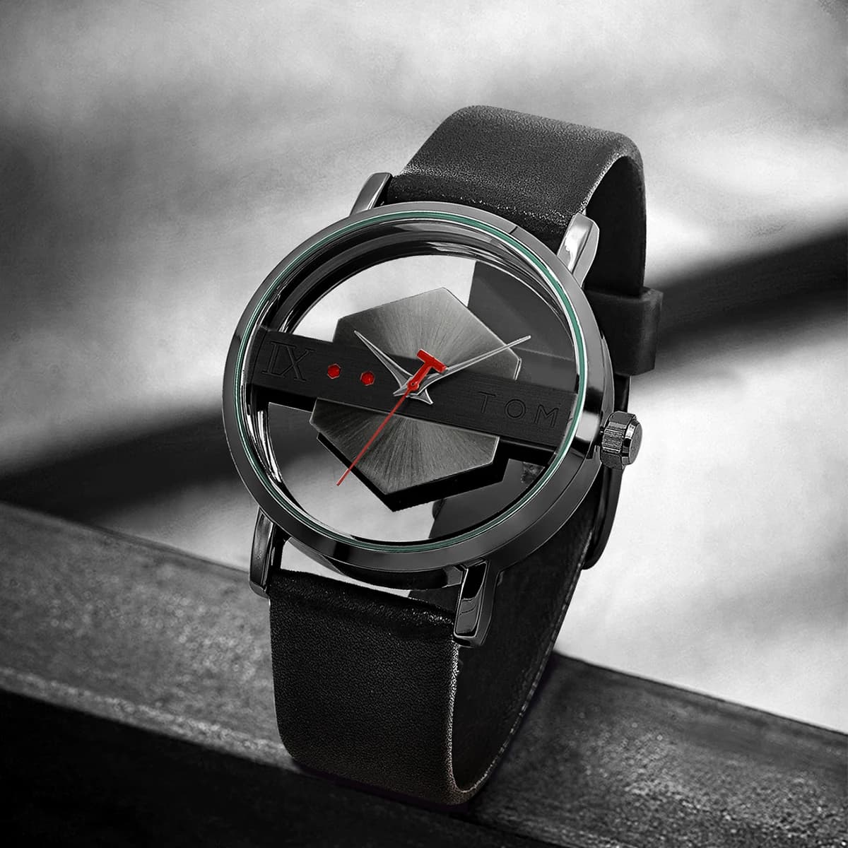 TOMI – bracelet de montre en cuir pour hommes, à la mode et minimaliste, Perspective creuse personna