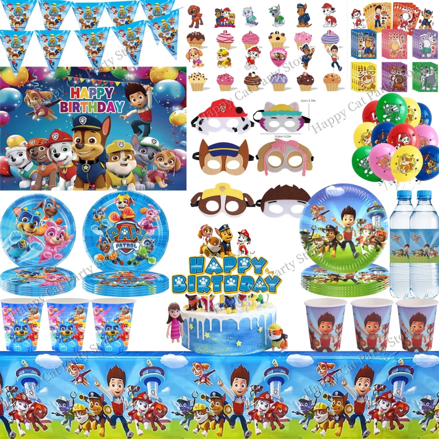 PAW Patrol – décoration de fête d'anniversaire, vaisselle, nappe, assiettes, gobelets, ballons, réce