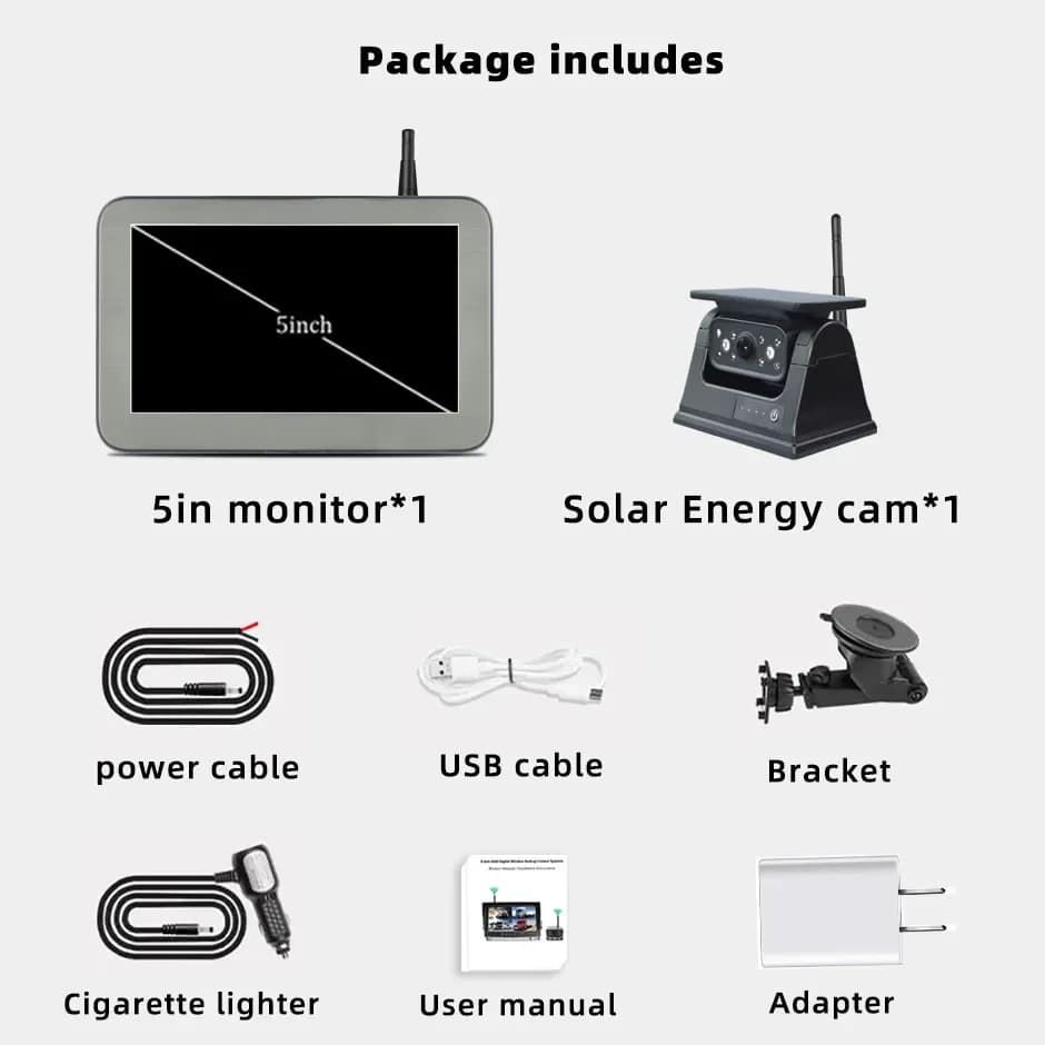Caméra de recul magnétique à énergie solaire sans fil, avec moniteur de vue arrière de 5 pouces, pou