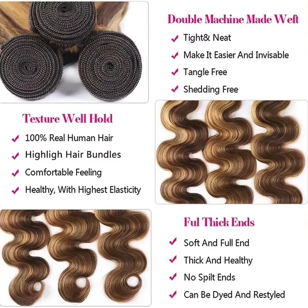 Extensions de Cheveux Humains Brésiliens Non Traités, Ondulés, Ombrés, 16A, 1, 3, 4 ou 5 Pièces, Lot