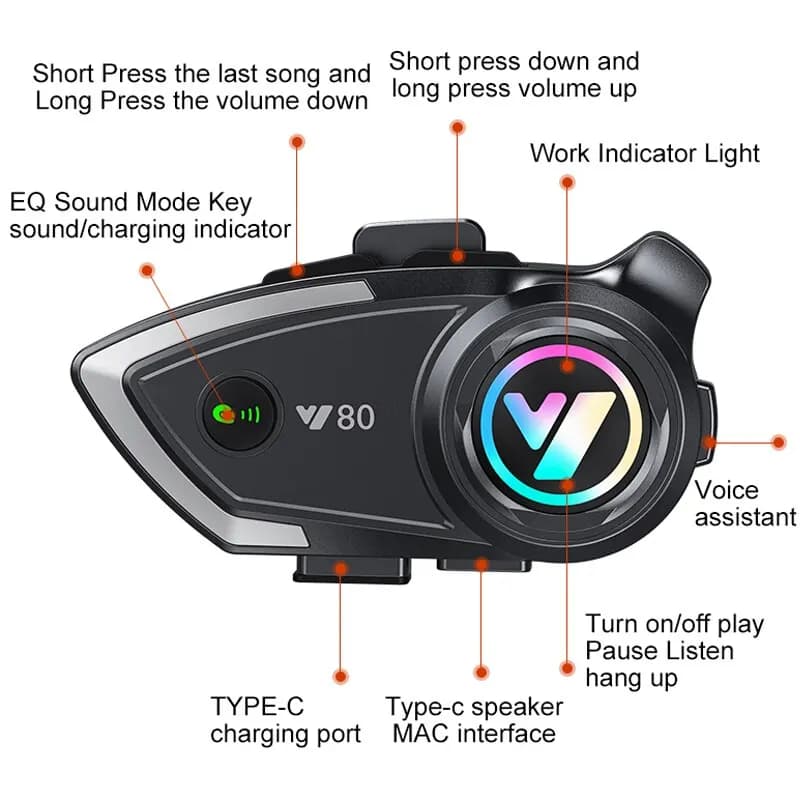 Y80 Moto Casque Bluetooth Casque Sans Fil V5.3 Mains Libres Appel Musique Écouteur pour Coureurs Mot