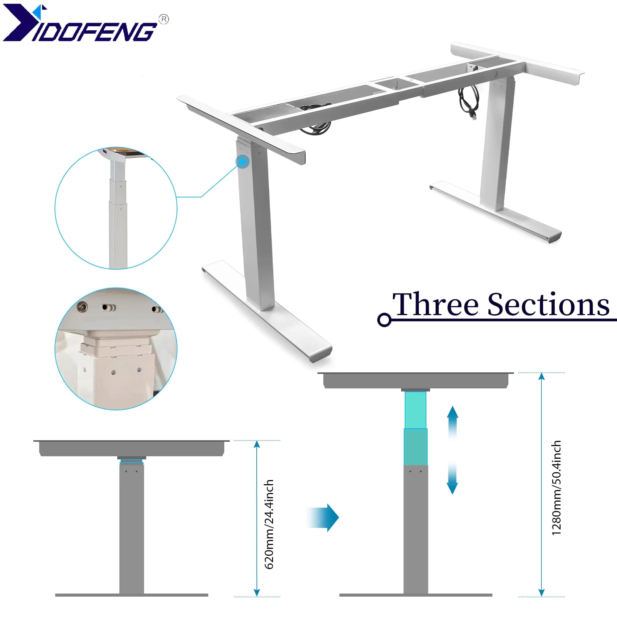 Bureau debout électrique noir ou blanc, deux/trois Sections, double moteur électrique, hauteur régla
