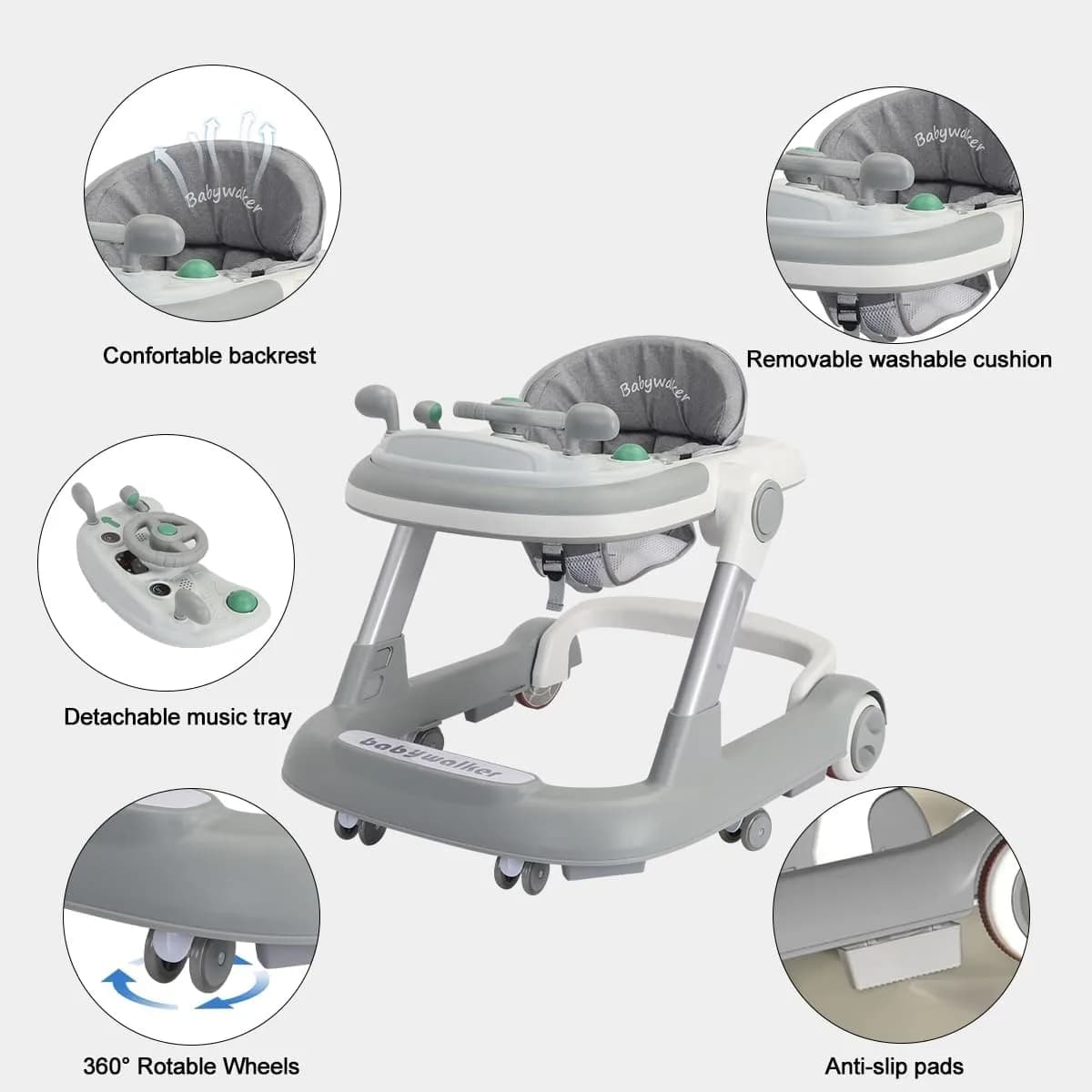 Trotteur 2 en 1 pour bébé, trotteur pour tout-petits avec plateau d'alimentation amovible et plateau