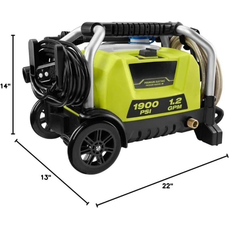 Nettoyeur haute pression électrique à eau froide 1900 PSI 1,2 GPM Haute puissance Portable sur roues