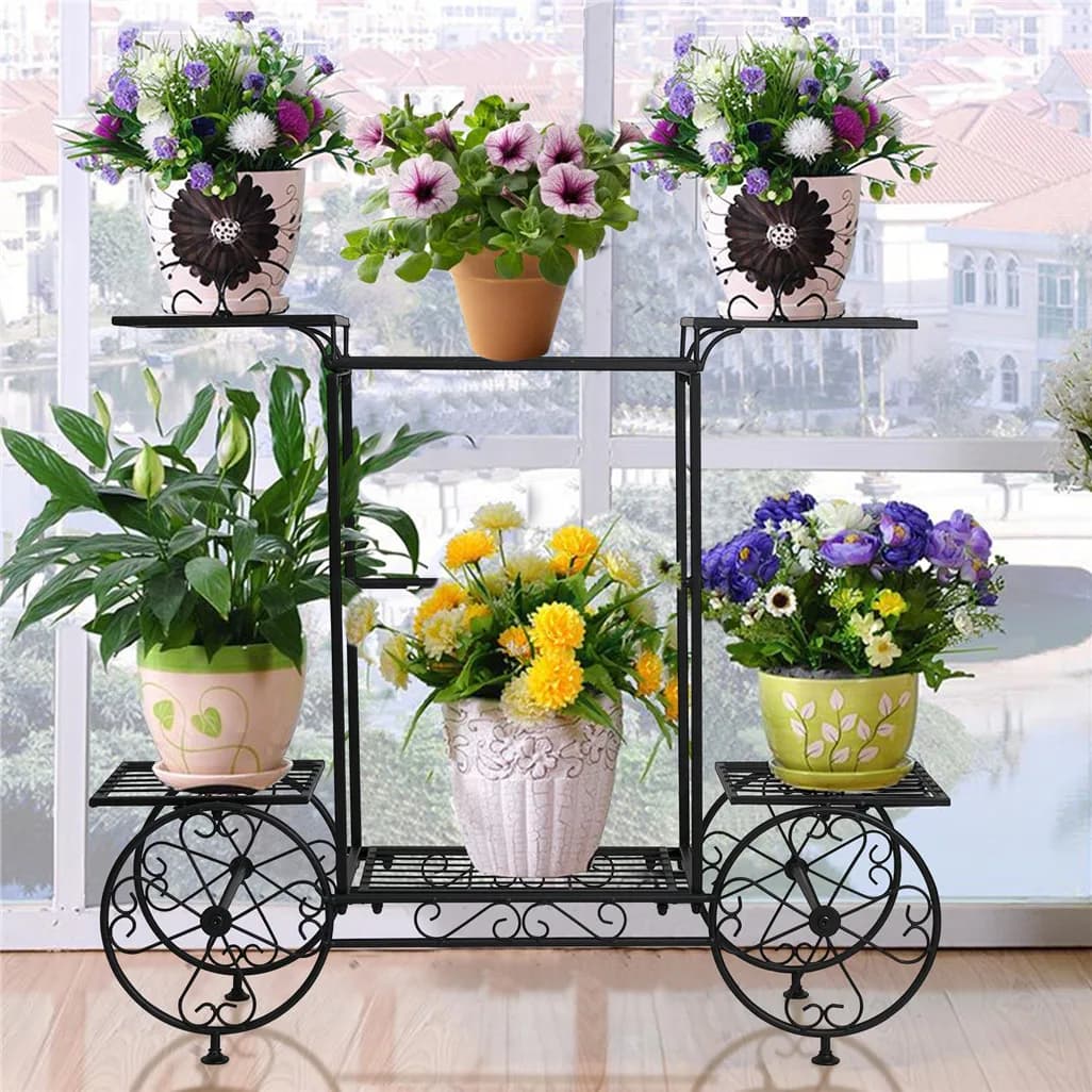 Grand chariot de jardin en métal, support pour plantes, présentoir de fleurs de Style parisien, pour