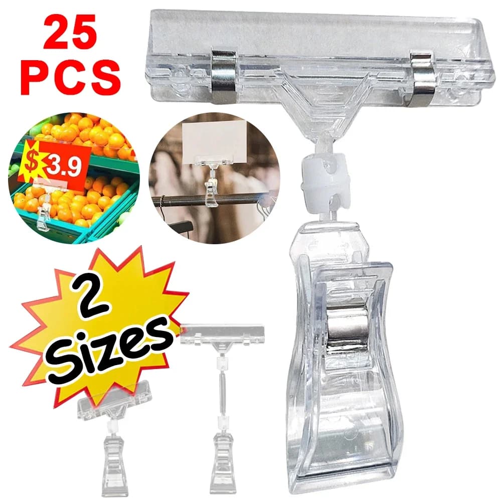 Porte-étiquette de prix Transparent, 25 pièces, Clips d'affichage de marchandises, Clips d'étiquette