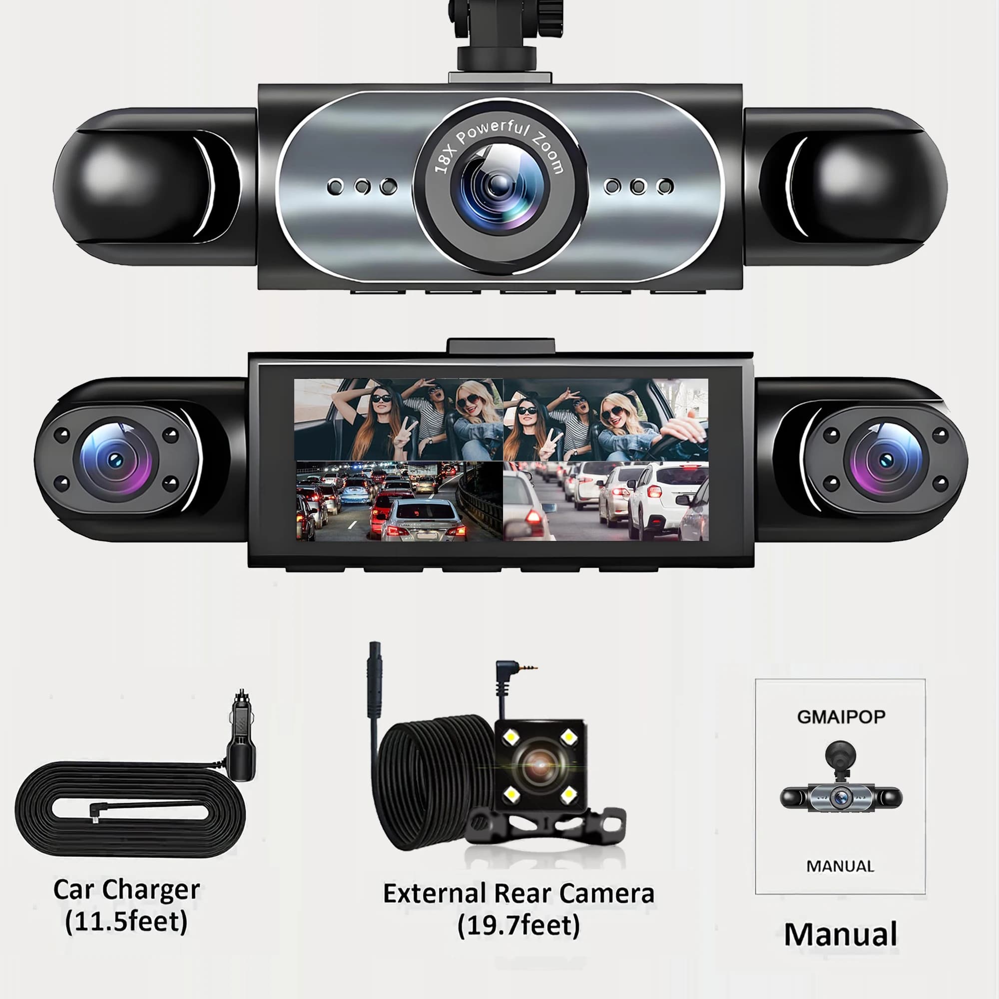 Caméra embarquée 4 canaux 360° °   Enregistreur vidéo de voiture avec vision nocturne, surveillance 