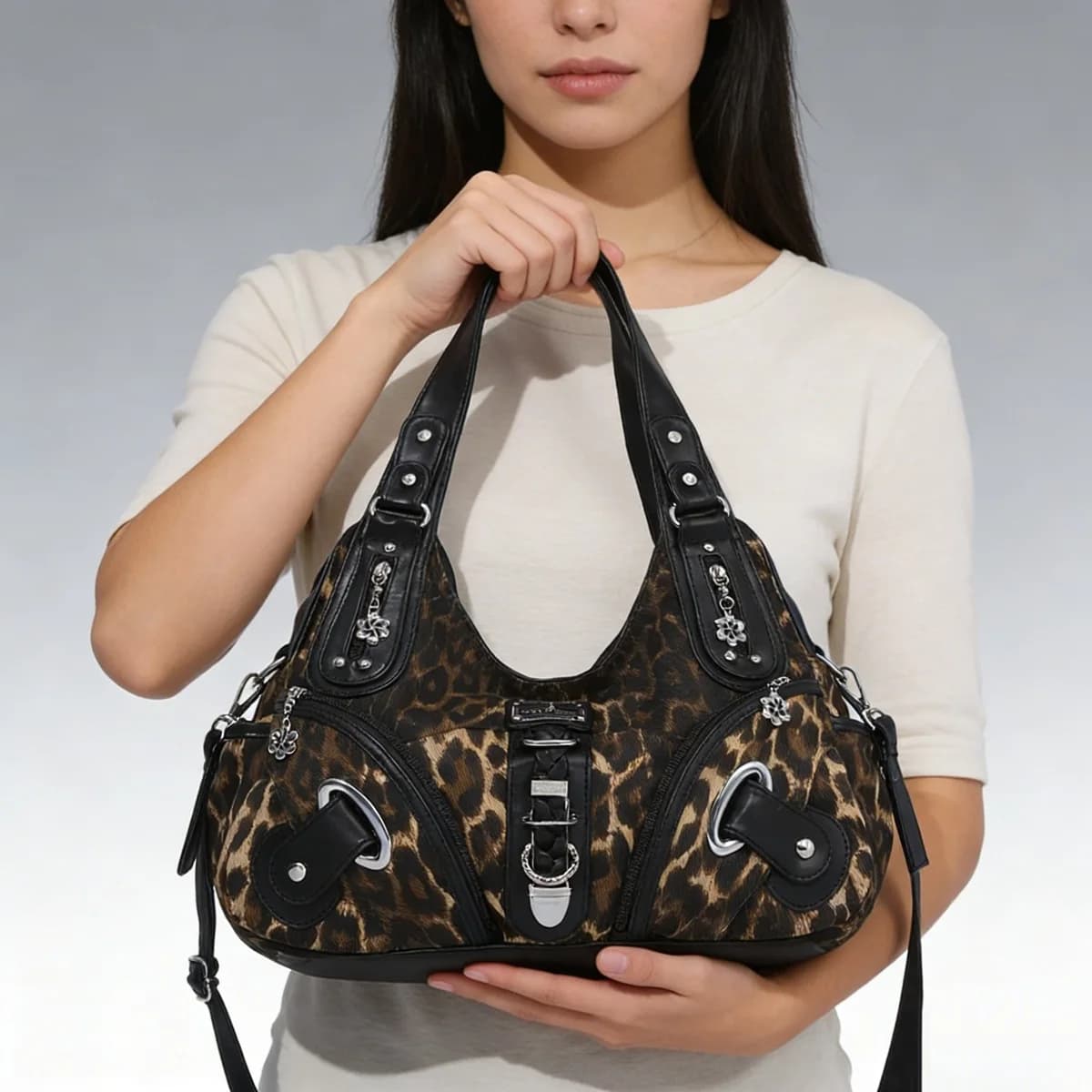 Sac à main pour femme Angel Kiss, sac à bandoulière léopard, sac à main à poignée supérieure, sac à 