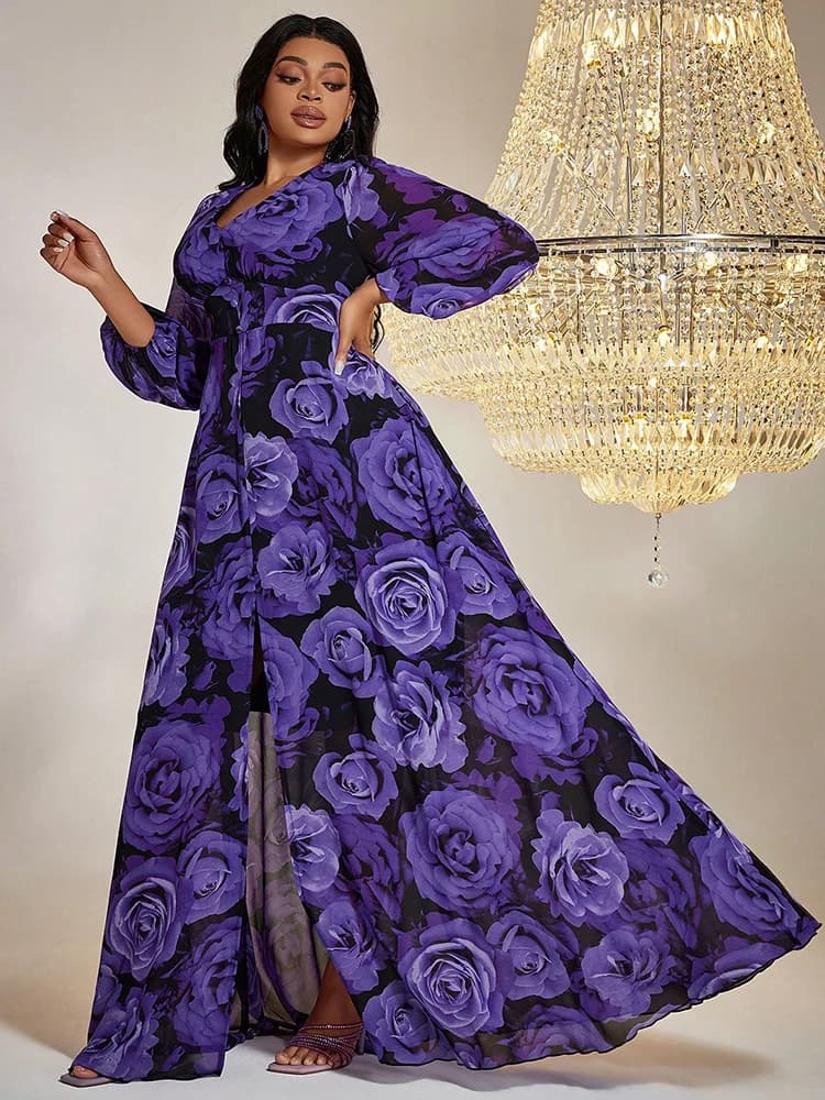 TOLEEN-Robe longue en mousseline de soie pour femme, tenue élégante et décontractée, grande taille, 