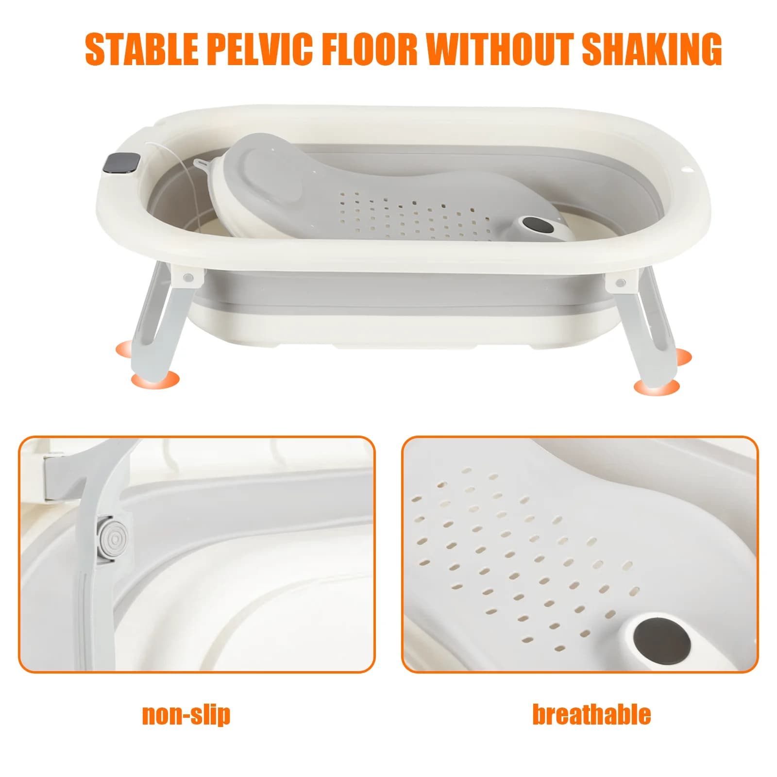 Baignoire Pliable pour Bébé et Nouveau-Né, Inclus Transat De Bain & Thermomètre Intégré, Confortable
