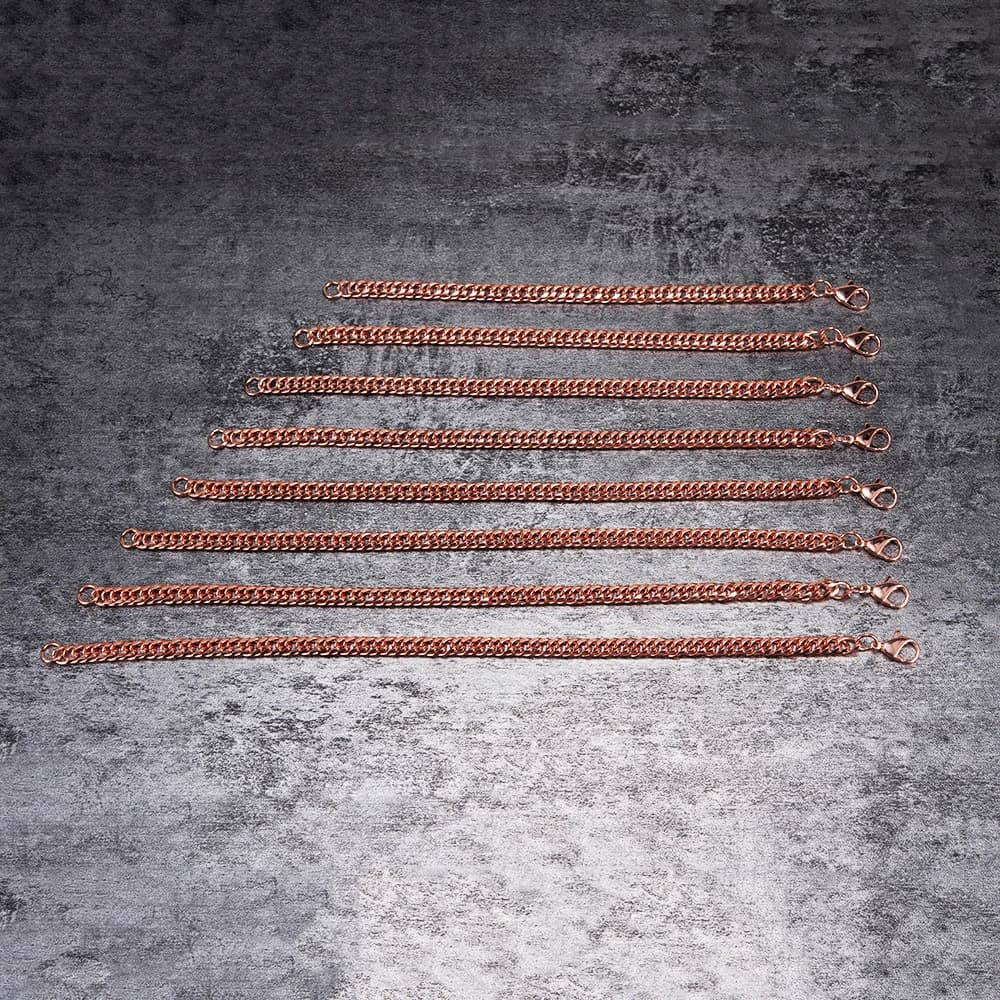 Bracelets en cuivre pur pour hommes et femmes, lien de chaîne cubaine réglable, fermoir à homard, 6m