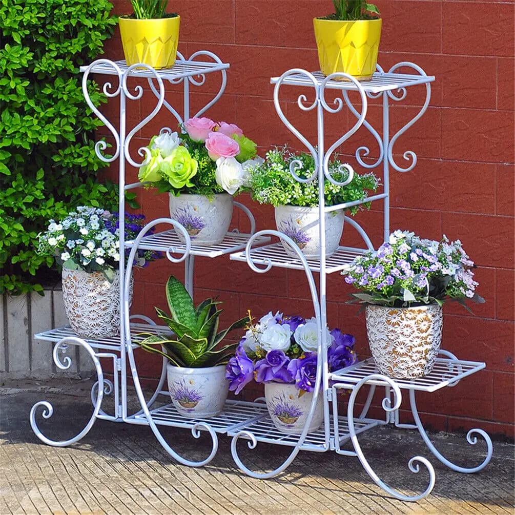 Support de plante en métal à 4 niveaux pour jardin intérieur et extérieur, présentoir de pot de fleu
