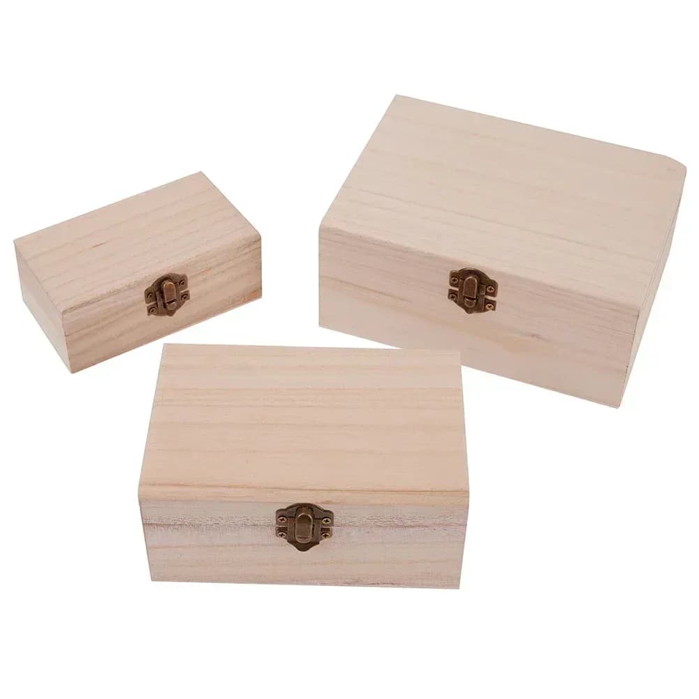 Boîte à bijoux en bois uni S M L, boîte de rangement de bureau en bois naturel à clapet, décoration 