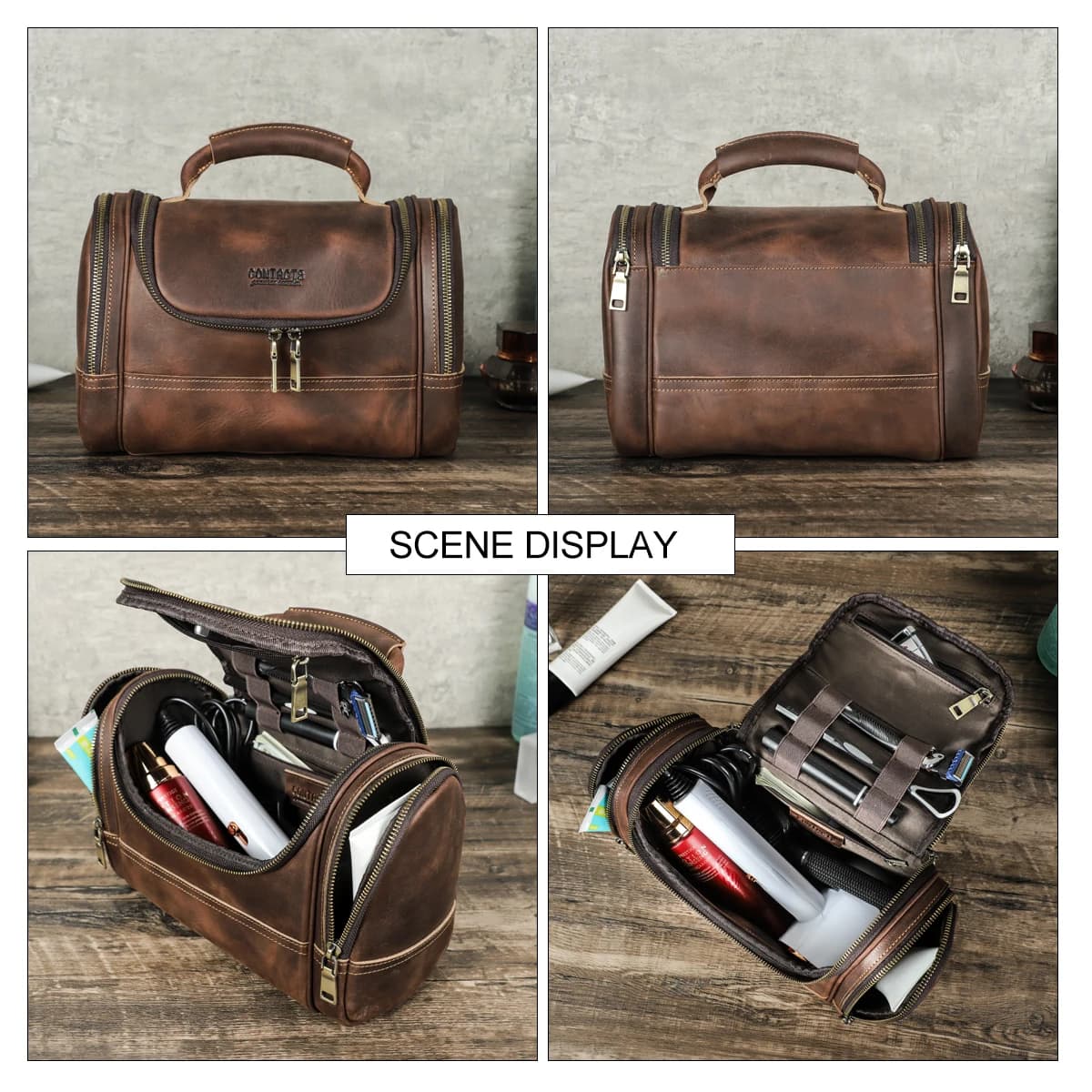 Contact's hommes voyage d'affaires lavage trousse de toilette Crazy Horse cuir outil de lavage sac d
