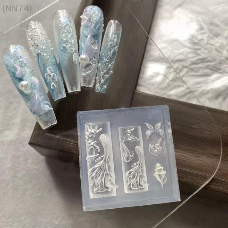 Moule à ongles en silicone 3D transparent – Style musique rétro/punk, modèles de queue de sirène et 