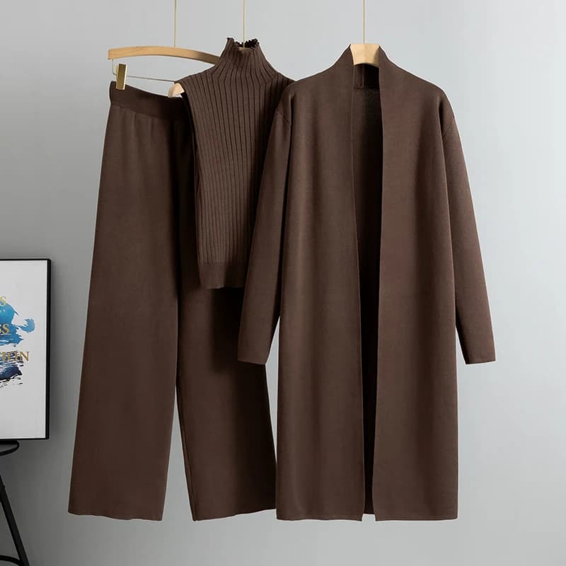 Printemps automne 3 pièces femmes Cardigan survêtements mode tricoté pantalon ensemble dames pull co