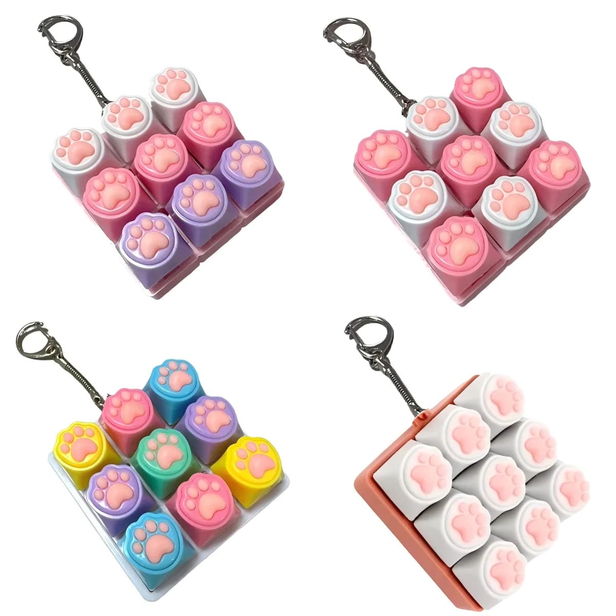 Porte-clés Patte de Chat Mignonne, Clavier à 9 Touches, Décompression, Bouton Clicker Anti-Stress po