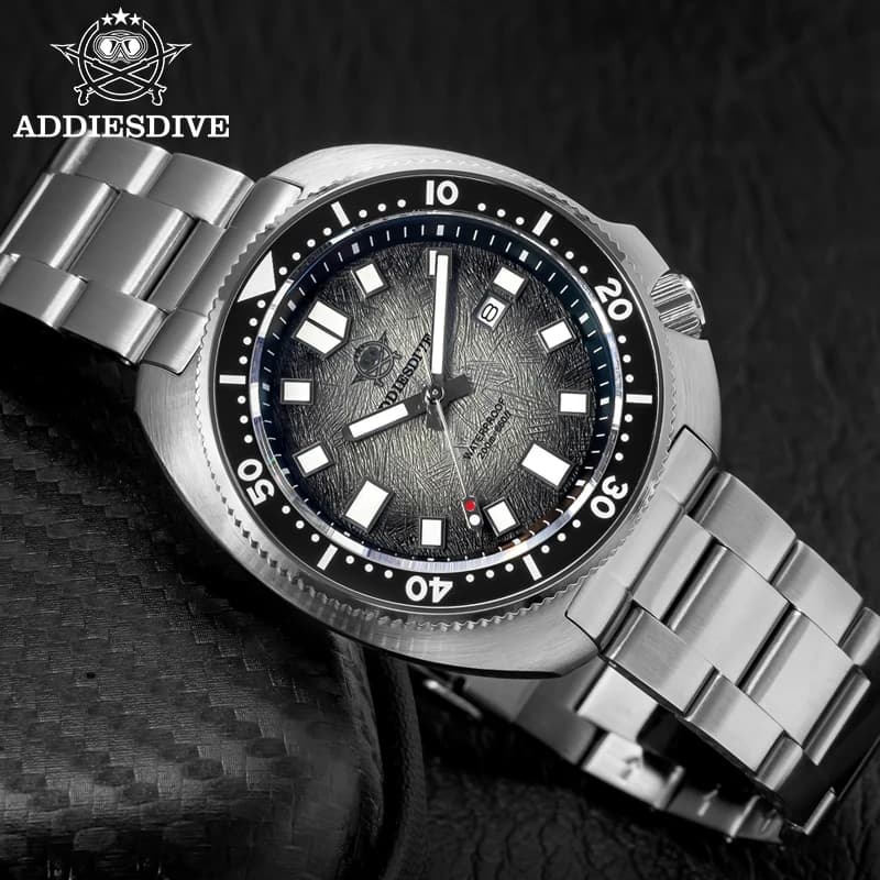 ADDIESDIVE hommes montre verre saphir AR enduit montres à Quartz lumineux 200m étanche tortue plonge