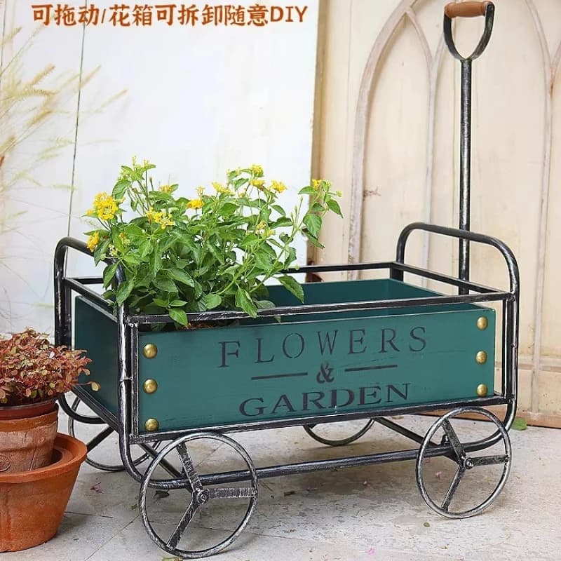 Chariot de jardin en fer forgé pour plantes d'extérieur, support décoratif pour balcon, chariot créa