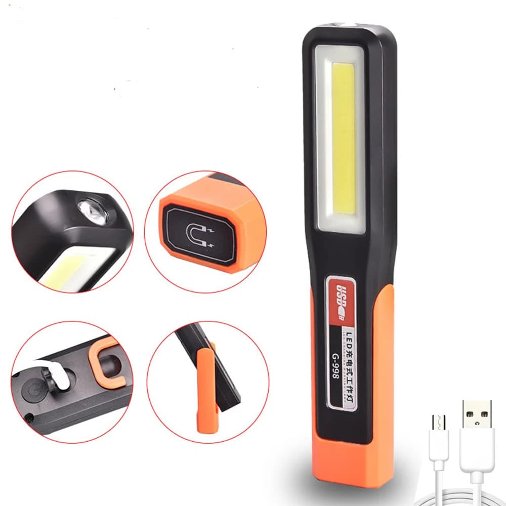 Lampe de travail LED COB injuste, lampe de mécanicien de garage de voiture, lampe de poche aste USB,