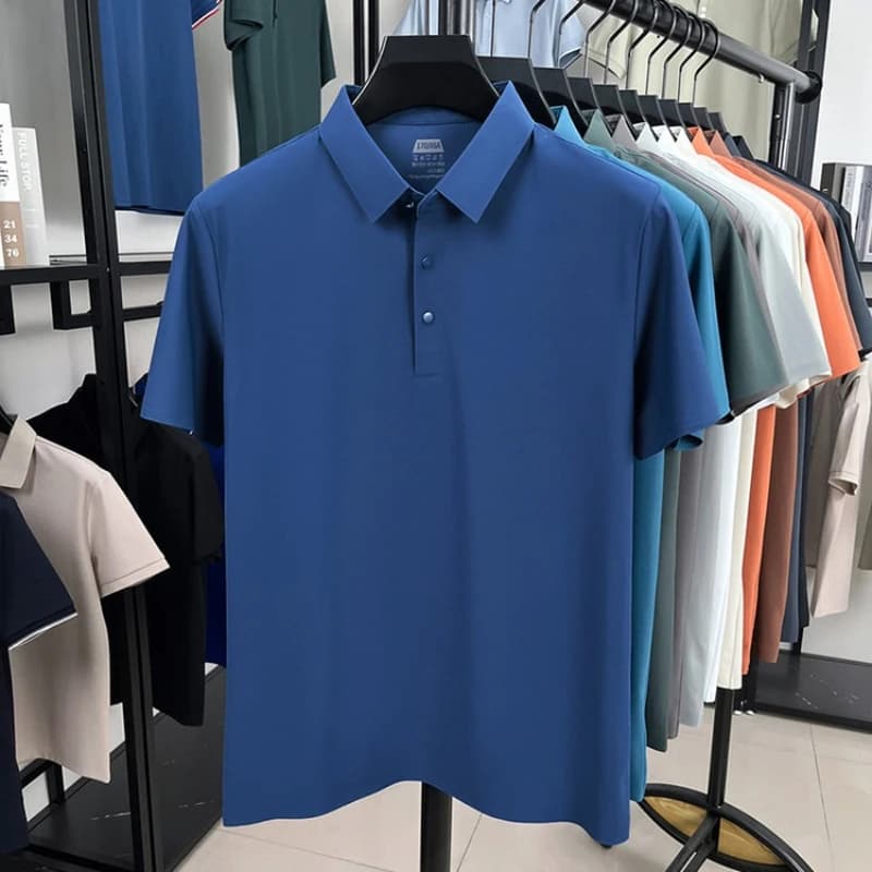 Polo sans couture pour hommes – Mélange nylon-spandex respirant, col renforcé et boutons assortis (1