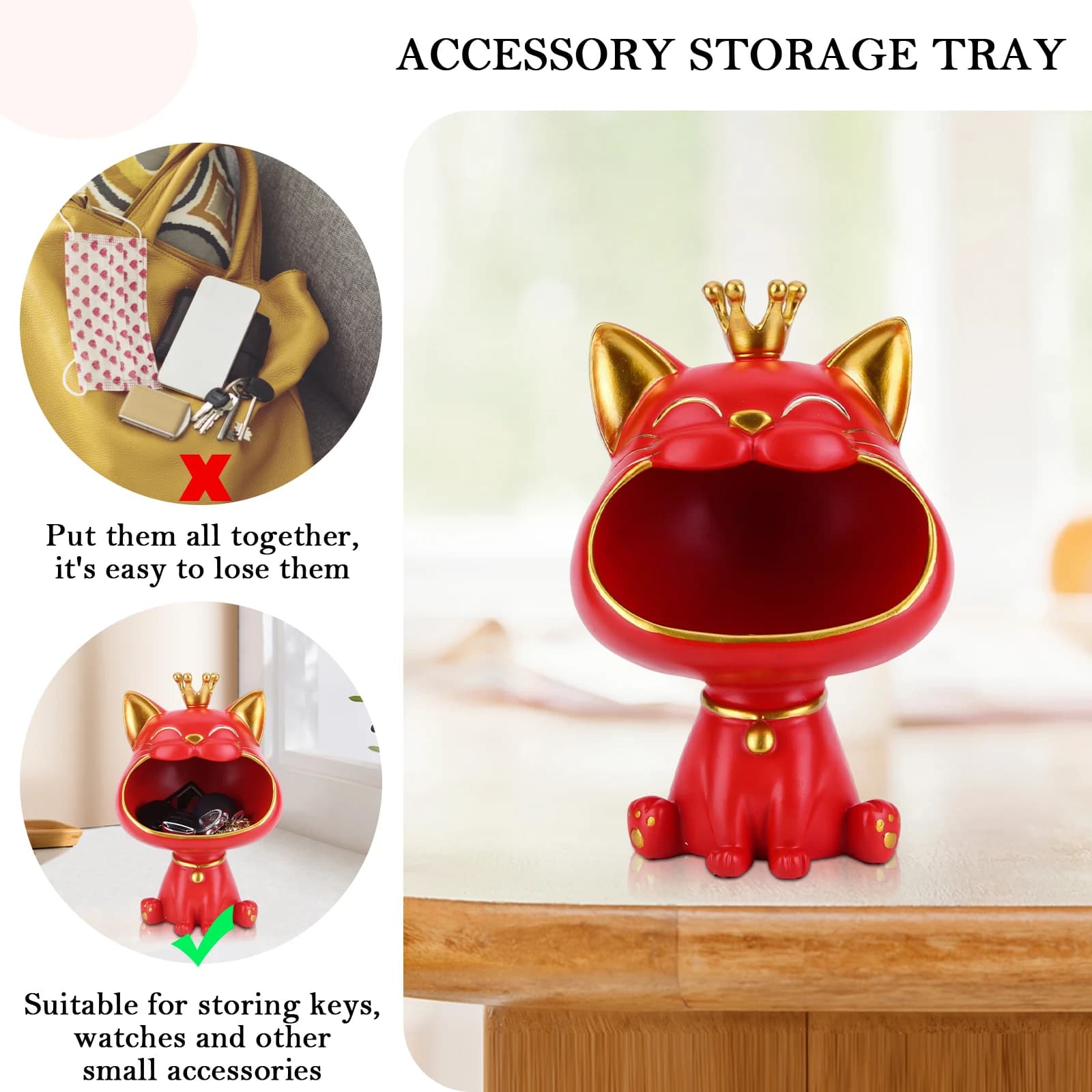 Boîte de rangement créative de figurine de chat porte-bonheur, statue de chat, décoration de grande 